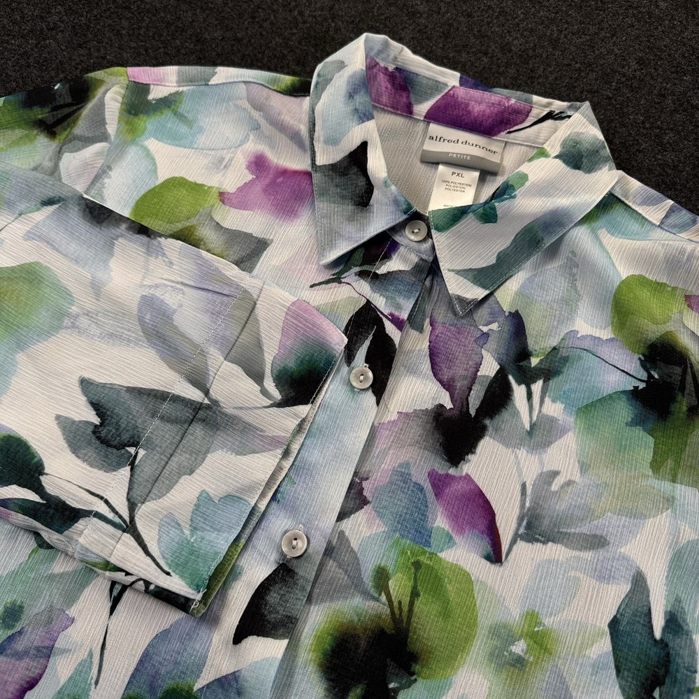 Alfred‎ Dunner Petites Women's PXL Button Up Blouse Watercolor Foral